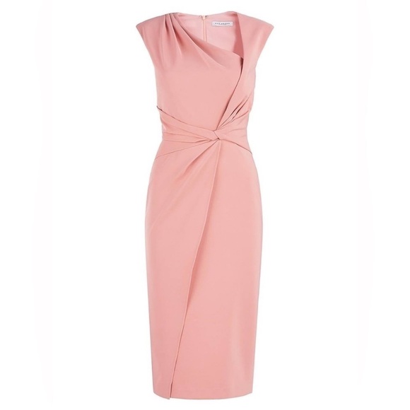 NWOT KAY UNGER Nel Asymmetric Neck Cocktail Midi Dress in Rosette - Picture 9 of 9